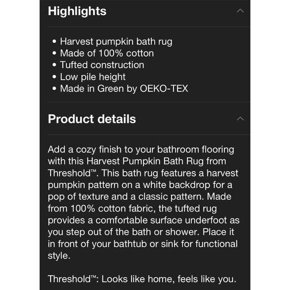 Threshold’s Pumpkin Fall Small Bath Throw Rug - Picture 5 of 7